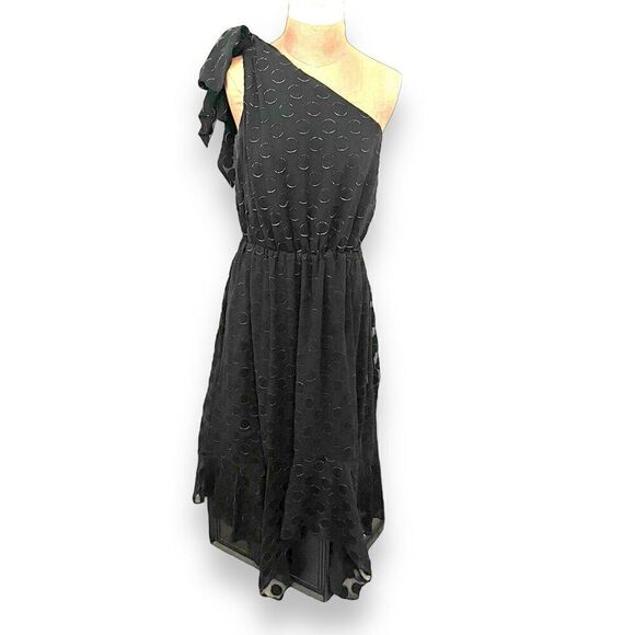 ML Monique Lhuillier Dress Black Metallic Burnout Dot size 16 Handkerchief Hem - Picture 15 of 15